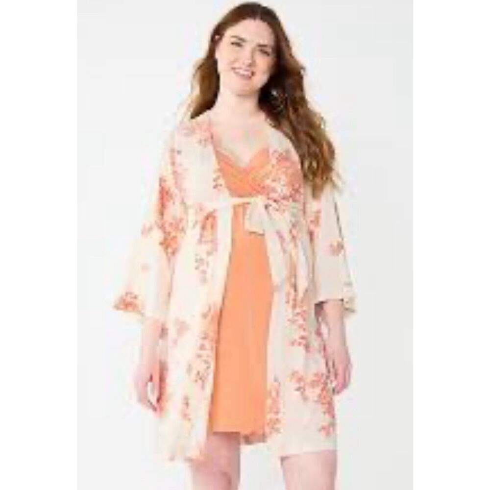 maternity soft XXL 2XL Sonoma Mid-Calf Lounge Robe floral peach lightweight NWOT